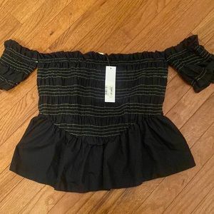 Topshop contrast stitch shirred bardot
top in black